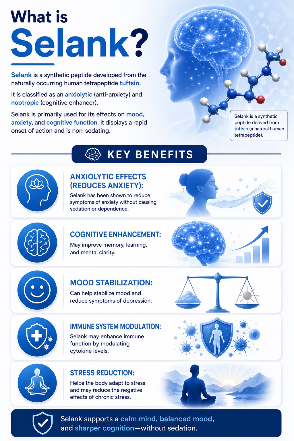 Selank peptide guide infographic