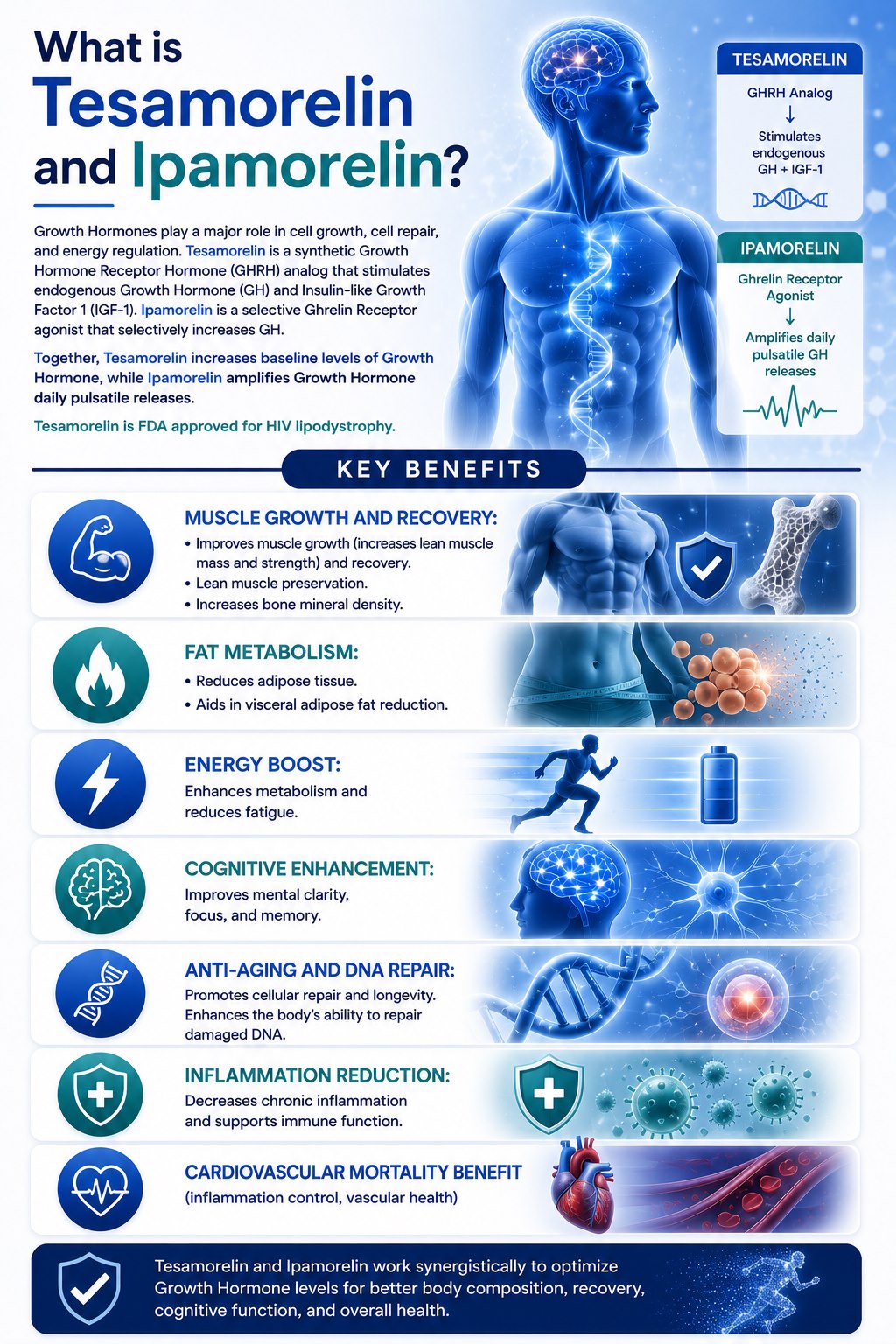 Tesamorelin & Ipamorelin peptide guide infographic
