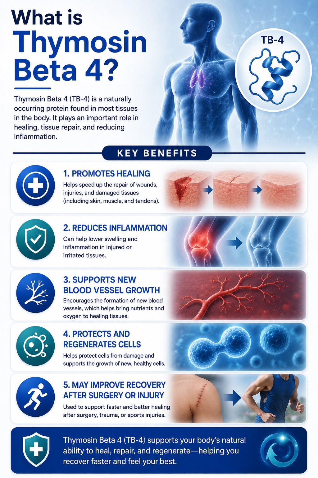 Thymosin Beta 4 (TB500) peptide guide infographic